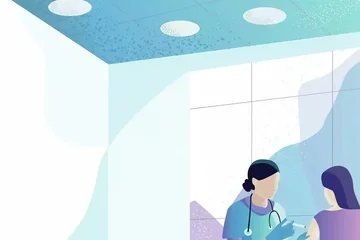 Abstract cartoon of a nurse giving a shot to a patient