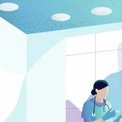 Abstract cartoon of a nurse giving a shot to a patient
